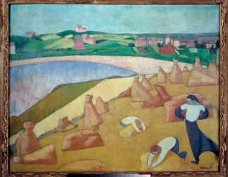 Betakarítás a tenger mellett, Saint Briac sur mer 1891-ben. Emile Bernard (1868-1941) festménye