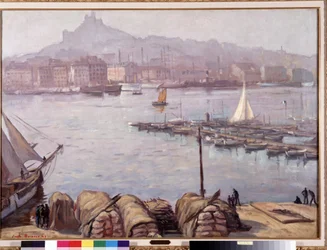 Marseille régi kikötője és Notre-Dame-de-la-Garde (Notre-Dame-de-la-Garde), más néven a Jó Anya”” Emile Bernard (1868-1941) festménye 1929 Dim. 77,5x107 cm Kötelező megemlítés: Gyűjtemény alapítványi üdvözlete Provence, Marseille