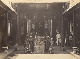 Vallási szertartás a Cholen kínai pagodában, Saigon, Cochinchina, 1866.