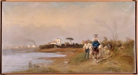 Martigues-i parasztok sétálnak Emile Loubon (1809-1863) festménye XIX.