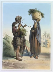Fellah Férfi és Nő, illusztráció a „Nílus völgyéből”, vésett: Mouilleron, kocsma. Lemercier, 1848