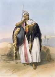 Harcos az etiópiai Amharából, illusztráció a Nílus völgyéből, Adolphe Rouergue (1810-1870) kocsma metszetében. Lemercier, 1848