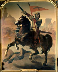 Bouillon-i Godefroi (vagy Godefroy) (1040/61-1100), Jeruzsálem királyának lovas portréja, 1844. 2,98 x 2,30 m, Versailles, Kastélymúzeum