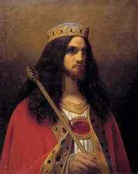 III. Childeric, Neustria, Austrasia, Burgundia és a frankok királyának portréja (megh. 754). Émile Signol (1804-1892) festménye, 1825-1850. Méret: 0.92 x 0.74 m. Versailles, kastélymúzeum