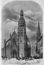 A Vendome, Loir és Cher (41) Szent Márton (XV-XVI. század) templomának külső képe az 1857-es lebontás előtt. Therond metszetei „” Le Magasin festői””