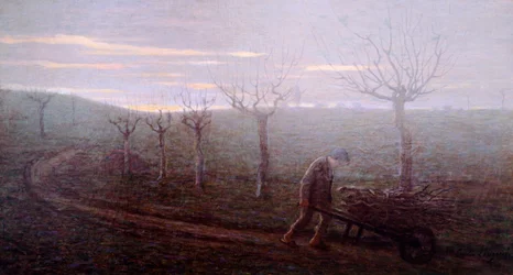 Erdőből hazatérve, Emilio Longoni (1859-1932), olaj, vászon, 67x120 cm