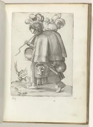 Német katona felesége (cím a tárgyon) Duitse soldatenvrouw, gekleed volgens de mode van ca. 1550 Korunk különböző nemzeteinek hozzáállása