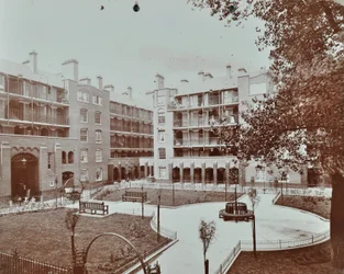 Caledonian Road Buildings: kilátás az udvarra, a kertekre és a lakásokra, London