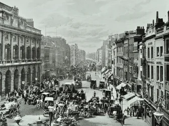 Somerset House, Strand, Westminster LB: nyugatra nézve a Saint Mary-le-Strand, 1895