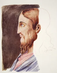 2. századi Krisztus-portré a római katakombákból, attri rajz. T. Heaphynek, a The Outline of History: az élet és az emberiség egyszerű története, H.G. Wells, London (lith szín