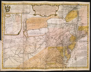 Amerika középső brit gyarmatainak általános térképe; azaz Virginia, Mariland, Delaware, Pensilvania, New-Jersey, New-York, Connecticut és Rhode Island: Aquanishuonîgy, a Konföderációs indiánok országa. . . Az Erie, Ontario és Ch
