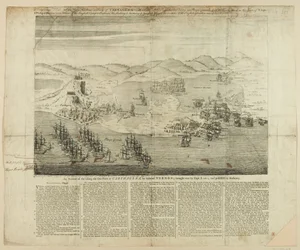 Karthágó városának, kikötőjének és erődjének perspektivikus tervezete 1739-ben, 1741-ben megjelent (vonalmetszet)