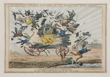 Egy gőzkocsi, akinek néhány gépe elromlik, 1825 körül