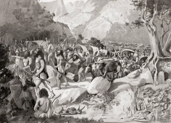 A szkíta törzsek vándorlása a kis-ázsiai hegyekben egy hágón keresztül Szíriába, Hutchinson History of the Nations, pub. 1915