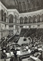 Egy éjszakai ülés az olasz képviselőházban, a "Szabadidő órája" című filmből, 1891.