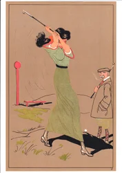 Két golfozó képmása komikus és humoros testtartásban, 1920 körül
