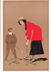 Két golfozó képmása komikus és humoros testtartásban, 1920 körül
