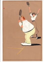 Két teniszező lenyomata komikus és humoros testtartásban, 1920 körül