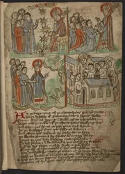 Adja hozzá az MS 37049, f.22 The Carthusian Miscellany (vallásos próza és vers) című dokumentumot észak-angolul, beleértve Mandeville utazásainak megtestesítőjét (összefoglalóját) (tintával és színekkel papíron)