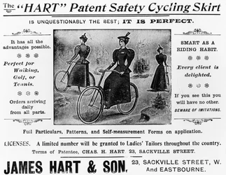 A The Hart Patent Safety Cycling Skirt hirdetése, 1897 körül (nyomtatott papír)