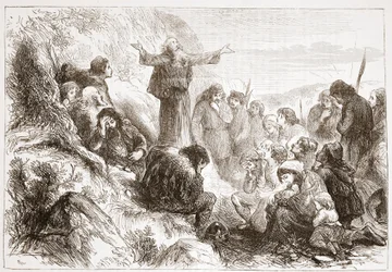 Albigens imádók a Rhone partján, illusztráció: James Aitken Wylie (1808-1890) A protestantizmus története című könyvéből, pub. 1878
