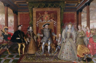 A Tudor-utódlás allegóriája: VIII. Henrik családja, 1589-95 körül