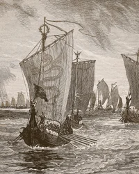 Anlaff belép a Humberbe, illusztráció a Cassells Illustrated History of Englandből (szépia fotó)