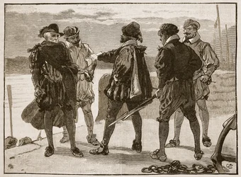 Sir Walter Raleigh letartóztatása, a Cassells Illustrated History of England illusztrációja (szépia fotó)