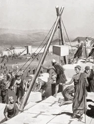 Az athéniak, akik Themisztoklész irányítása alatt építik újjá városukat Görögország perzsa inváziója után, Kr.e. 479 körül, Hutchinson A Nemzetek története című könyvéből, 1915.