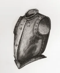 Hátsó és mellvért, elöl nyíló, Waistcoat Breastplate néven ismert, 1580 körül, a The British Army: Its Origins, Progress and Equipment, 1868-ban megjelent könyvből.