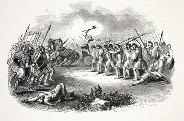 Battle of Rhuddlan Marsh, kocsma. 19. század (acélmetszet)