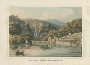 Beaudesert Hall és Park: színes akvatinta metszet, 1816
