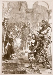 Izabella hercegnő eljegyzése Richarddal, illusztráció a Cassells Illustrated History of Englandből (szépia fotó)