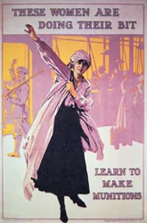 Brit első világháborús plakát, amely nőket buzdít lőszergyári munkára, kb. 1914-18