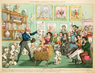 Borjak feje és agya; vagy egy frenológiai előadás, 1826 (színes rézkarc)