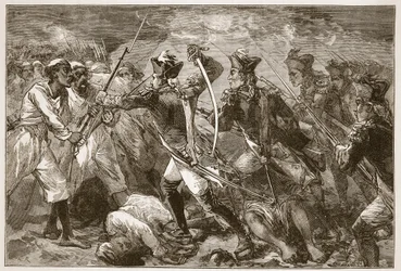 Yorke kapitány vezeti a nyomorult reményt Masulipatamban, Illusztráció: Cassells Illustrated History of India, James Grant, pub. 1879