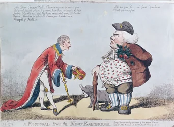 Napóleont gúnyoló karikatúra Napóleon császárrá kikiáltása idején, 1804. május 18-án, 1804. július 9-én