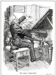 Karikatúra, amely Lloyd George-ot mint a Nagy Rögtönzőt, avagy az Improvisa-Tories vezetőjét gúnyolja, 1920. június