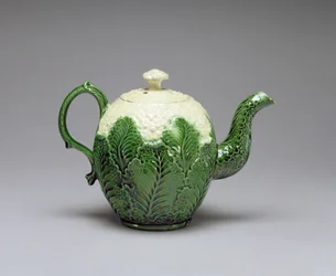 Karfiol teáskanna, Burlem, Staffordshire, 1759–1766 körül (ólommázas, krémes cserépedény, öntött)