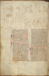 Cotton Nero D. I f.23v Clifford tornyának épülete St Albansban, az Offák életéből (vellum)