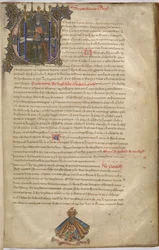 Cotton Nero D. VI f.4 Megvilágított "E" kezdőbetű, amely III. Edward angol királyt ábrázolja