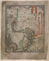 Cotton Tiberius B.V., 1. rész, f.56v A Tiberius térkép, Mappa Mundi (vellum)