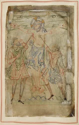 Cotton Tiberius C. VI, f.13 A keresztre feszítés, a Tiberius Zsoltárból, 1050 körül (vellum)