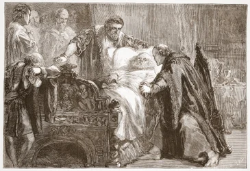Bölcs Frigyes szász választófejedelem halála, illusztráció: James Aitken Wylie (1808-1890) A protestantizmus története című könyvéből, pub. 1878