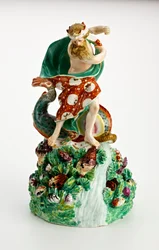 Neptun derby-figurája sziklás alapon vízeséssel és kagylókkal, 1750-1800 körül (porcelán)
