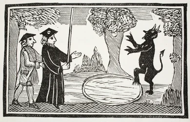 Dr. Faustus feltámasztja az ördögöt, illusztráció a Chap-books of the Eightenth Century-ből, John Ashton, pub. 1882