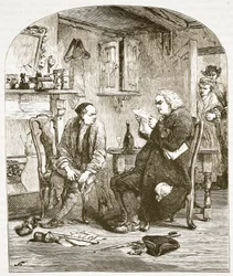Dr. Johnson Wakefield vikáriusának kéziratát olvassa, illusztráció a Cassells Illustrated History of England-ből (szépia fotó)