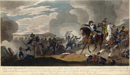 DIADALMAS ANGLIA. Napóleon megpróbálja összegyűjteni a császári gárdát a waterlooi csatában, kb. 1815 (metszet)