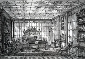 Elizabethan Dining Room, megjelent a The House-Furnisher & Decoratorban, 1872. október 1.