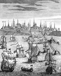Dunkerque elfoglalására csapatokat szállító angol hajóraj, Anna királynő története (1665-1714) című, 1740-ben megjelent kötetből.